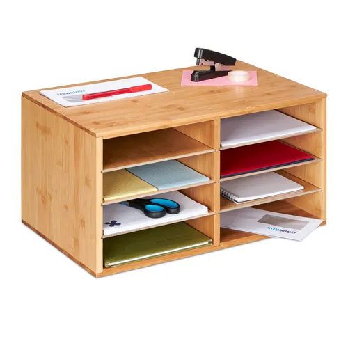 Dokumentenablage Büro Organizer mit 8 Fächern aus Naturholz - Ablagesysteme, stilvolle Schreibtischablage aus robustem Bambus für optimale Organisation und Platzersparnis in Ihrem Büro.