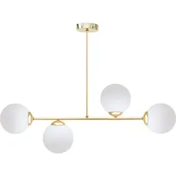 Moderne Deckenleuchte Metall Glas E27 in Gold Weiß - 4-flammig Kugelschirm - Lampen - Stilvolle Deckenlampe mit satinierten Glaskugeln für warmes Licht und individuelle Leuchtmittelwahl, ideal für hohe Decken.