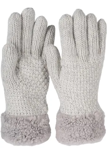 styleBREAKER Damen warme Winter Handschuhe mit Perlmuster und Fleece, Thermo Strickhandschuhe, Fingerhandschuhe 09010032, Farbe:Hellgrau