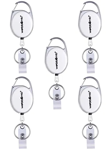 WEBBOMB Ausweishalter ausziehbar Ausweisjojo Set mit Gürtel Clip Schlüsselring + Vinylstrap Ausweis Schlüssel Jojo (Weiss 5 Stück)