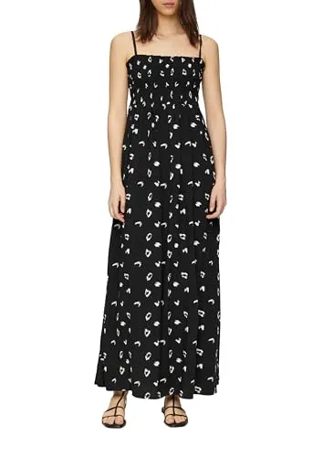 QS Gemustertes Viskosekleid mit Smok-Detail und verstellbaren Trägern