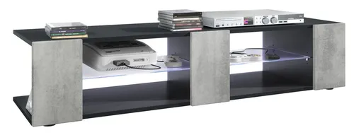 Vladon Lowboard Movie V2 - TV-Kommode mit Beleuchtung - Moderne TV-Kommode in Schwarz matt/Beton Oxid-Optik, mit 6 offenen Fächern und optionaler LED-Beleuchtung. Ideal für jeden Wohnraum und pflegeleicht!