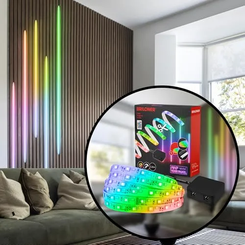 BRILONER Pimp your Panel LED Strip Starterset - RGB Lichtfarben mit Fernbedienung - Lichtschläuche mit vielseitigen Beleuchtungsoptionen: RGB und warmweiß, einfach per Fernbedienung steuerbar, kürzbar für individuelle Anpassung, inklusive Montagezubehör.