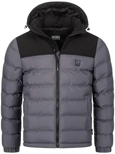 Indicode Herren Eberhardy Steppjacke in Daunenjacken-Optik | Winterjacke Übergangsjacke Dk Grey, XL