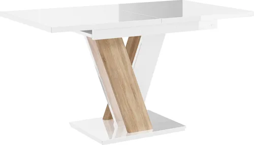 MIRJAN24 Esstisch Massiv - Stilvoller Ausziehtisch in Weiß Hochglanz und Sonoma Eiche - Esstisch Massiv, 120 cm (160 cm ausziehbar), mit eleganter Hochglanz-Oberfläche und robusten Materialien. Ideal für stilvolle Esszimmer und gemütliche Zusammenkünfte.