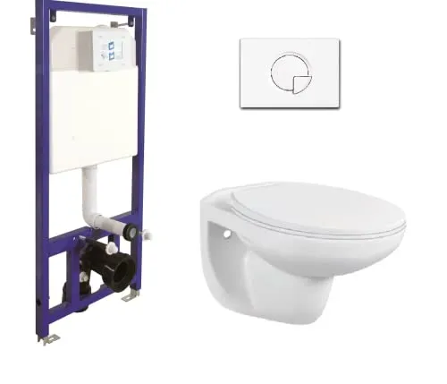 WC Komplettset Spülrandlos Sitz Soft Close Vorwandelement Unterputz Spülkasten Vorwandspülkasten Keramik Unterputzspülkasten Wand WC Set Schüssel + Drückerplatte (Betätigungsplatte 1)