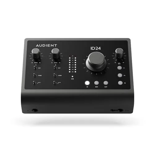 Audient Audiointerface iD24 – Hochleistungs USB-C Audiointerface mit 2 Class-A Mikrofonvorverstärkern - Audio-Interfaces: Hochwertige Klangqualität mit 32-Bit-DAC-Wandlern und integriertem DSP-Mixer für extrem niedrige Latenzzeiten und maximale Flexibilität.