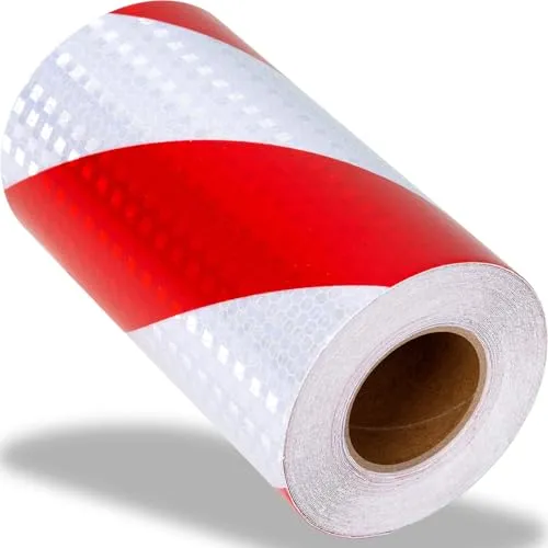 Absperrband Rot Weiß Roller 10m x 15cm Lkw Anhaenger Outdoor Fahrrad Breite Flatterband Reflektorband Selbstklebend Rot Auto Reflektierendes Klebeband Wetterfest Warnaufkleber Reflektoren