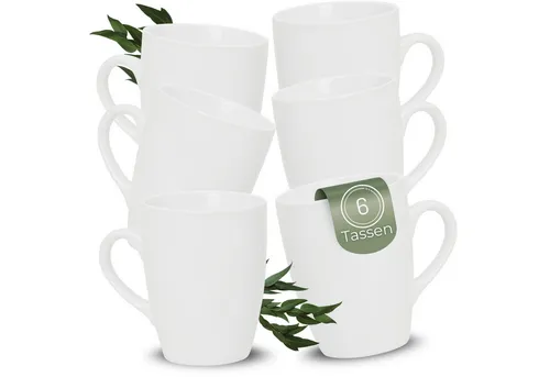 matches21 HOME & HOBBY Tasse Kaffeetassen 6er Set aus Keramik 340ml, Teetassen in Weiß, 6-tlg., Keramik, Moderne Kaffeebecher Spülmaschinenfest & Mikrowellengeeignet