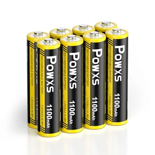 POWXS AAA Akku 1100mAh - 8 Stück, Wiederaufladbare Micro Batterien - Hochwertige wiederaufladbare AAA Batterien mit 1100mAh Kapazität, ideal für zahlreiche Geräte. Bis zu 1200 Zyklen, vorgeladen und sofort einsatzbereit. Umweltfreundlich und sicher durch auslaufsichere Technologie.