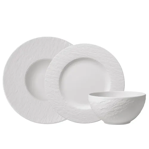 Villeroy & Boch Manufacture Rock Blanc Geschirrset 6-teilig - Tafelservice aus hochwertigem Premium Porzellan, spülmaschinenfest und mikrowellensicher. Modernes Design mit matt-weißer Schiefer-Optik, ideal als Starter-Set für Ihre Küche.