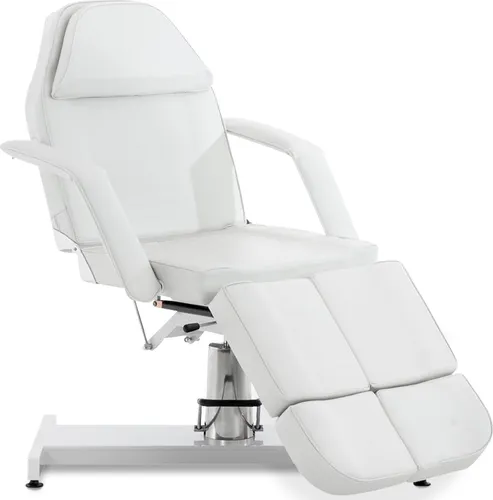 CLP Hydraulische Kosmetik-Liege Split I Massage-Liege in Weiß - Massageliegen für vielfältige Anwendungen, hydraulisch höhenverstellbar und mit komfortabler Gesichtsöffnung. Ideal für professionelle Kosmetikbehandlungen.