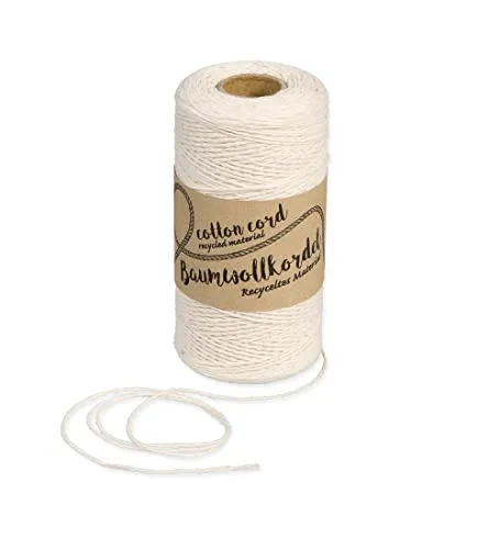 Halbach Seidenbänder recycelte Baumwollgarn | Breite 1 mm Länge 220 Meter | Nachhaltiges Baumwollgarn für Makramee oder DIY Handwerk | Farbe: natur