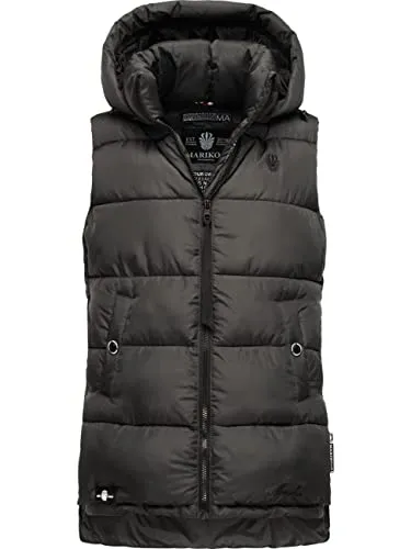 MARIKOO Damen Steppweste Zarinaa Anthracite Gr. S - Funktionsjacke: Modische, warme Winter Steppweste mit abnehmbarer Kapuze und wasserabweisendem Material - ideal für Herbst und Winter Aktivitäten.
