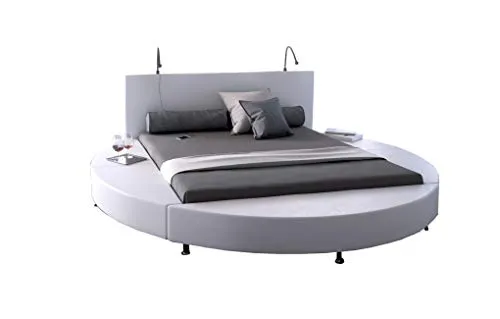 SAM Rundbett 180 x 200 cm Gaston – Elegantes Polsterbett mit Kunstlederbezug in Weiß