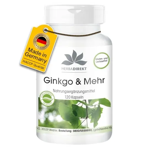 Ginkgo Komplex - Ginkgo Biloba-Extrakt & Bacopa Monnieri-Extrakt, 120 Kapseln - Kleines Fettblatt - Hochdosierte, vegane Kapseln mit Ginkgo und Bacopa Monnieri für optimale geistige Leistung. Hergestellt in Deutschland, ohne Magnesiumstearat, für 120 Tage Versorgung.