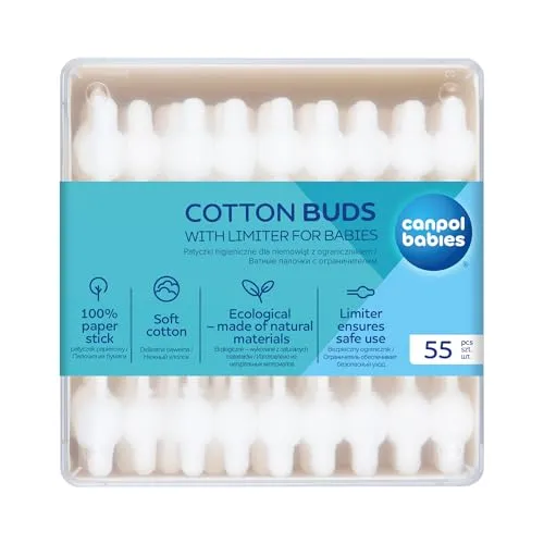 Canpol babies Hygienestäbchen für Babys 55 St., Profilierte Spitze, Papierstäbchen, Biologisch abbaubar