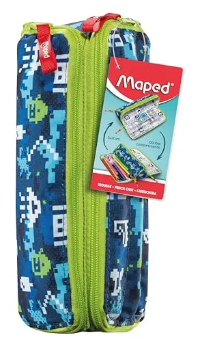 Maped - Schüleretui mit Zwei Fächern - Pixel Blue - Funktionell und stilvoll, bunt, Mit Reißverschluss