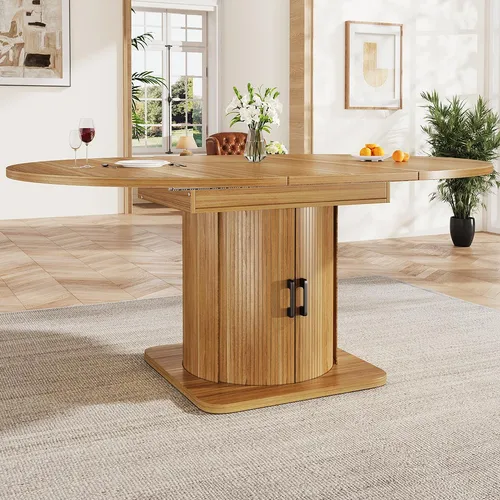 Esstisch Ausziehbar Oval mit Schubladen für bis zu 6 Personen – Braun