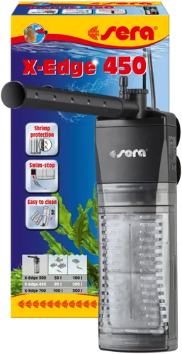 sera X-Edge 450 Eckfilter für Aquarien bis 200 Liter - Energieeffizienter Innenfilter mit 450 l/h bei nur 5 W, ideal für Aquarien bis 200 Liter. Hochwertige Verarbeitung und praktischer Schwimm-Stop.