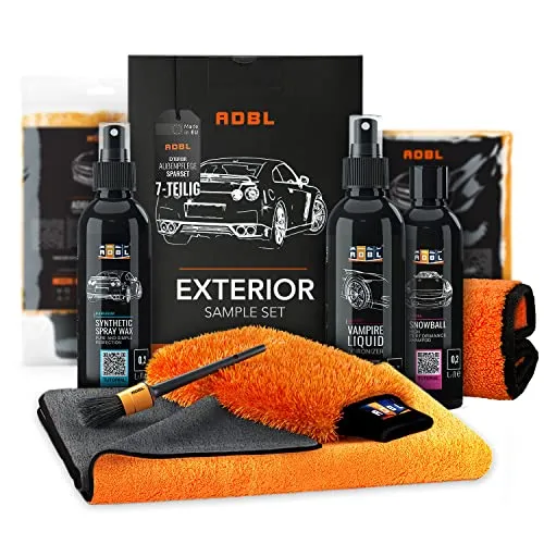 ADBL Autopflege Set: Exterior Experience Set für perfekte Außenreinigung - Kfz-Reinigungsmittel, 7-teiliges Set für die professionelle Außenpflege deines Autos, inklusive Autoshampoo und Sprühversiegelung für strahlenden Glanz und optimalen Schutz.