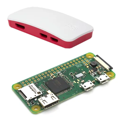 Raspberry Pi Zero W - Kit mit offiziellem Gehäuse - Sonstige Komponenten, inklusive Raspberry Pi Zero W und offiziellem Gehäuse in rot/weiß, ideal für Projekte und Bastler.
