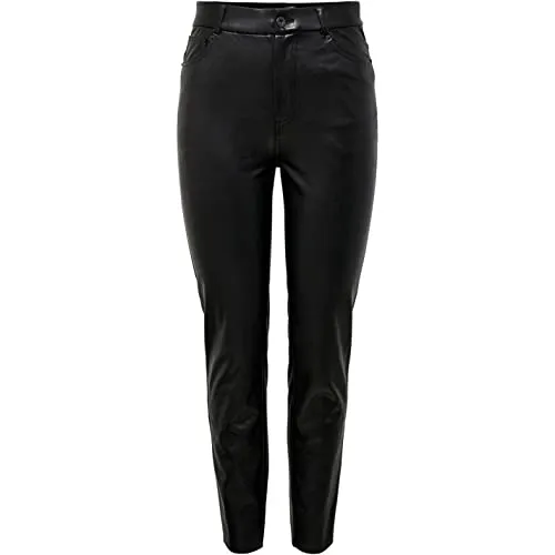 ONLY Female Kunstlederhosen ONLEMILY - Stilvolle Damenhose - Damen-Hosen in Lederoptik, normal geschnitten mit hoher Taille für einen trendigen Look. Ideal für modebewusste Frauen.