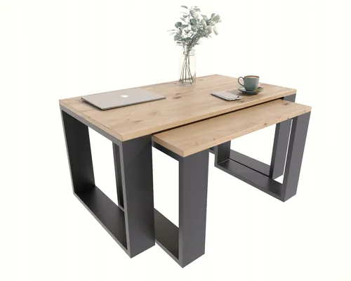 Elior Couchtisch-Set Juna 4X, Schwarz & Artisan-Eiche