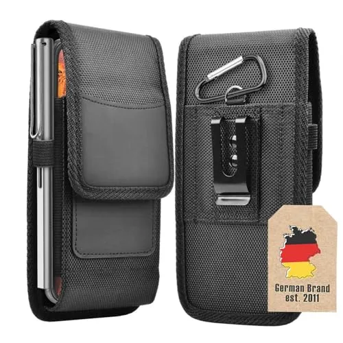 Cadorabo Universale Handytasche mit Gürtelclip für Smartphones der Größe 5 bis 6 Zoll -360 Grad Schutzhülle mit Gürtel Schlaufe- Maße: 14x 7,5X 1,7 cm- Gürteltasche mit Karabinerhaken, Schwarz, XL