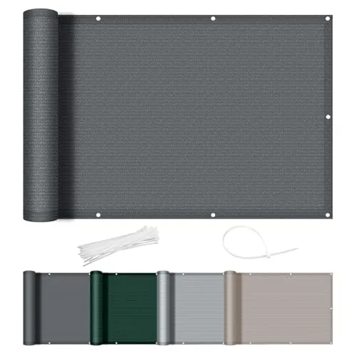 AXT SHADE Balkon Sichtschutz 90x600cm HDPE Balkonverkleidung Balkonabdeckung Balkonbespannung Blickdichte Windschutz und UV-Schutz mit Kabelbinder für Balkongeländer-Anthrazit