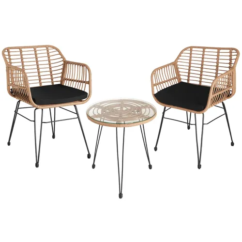 tectake® Outdoor Rattan Sitzgruppe 3-TLG. für 2 Personen in beige von tectake