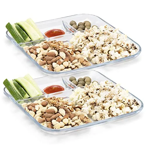 Navaris 2er Set Portionsteller mit Unterteilung aus Glas - Servierplatten für kontrollierte Portionsgrößen mit 4 Fächern, ideal für gesunde Ernährung und einfache Reinigung in der Spülmaschine.
