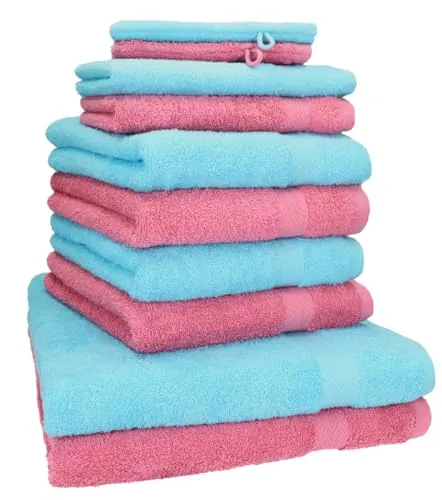 Betz 10-teiliges Handtuch-Set Premium in Türkis & Altrosa - Hochwertiges Handtuch-Set aus 100% Baumwolle, pflegeleicht und saugstark. Das stilvolle Design passt in jedes Bad und sorgt für langanhaltenden Komfort.