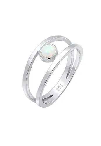 Elli Ring Damen Bandring Zweireihig mit Synthetischem Opal - Ringe für Damen, modischer Zweireihiger Bandring aus 925 Sterling Silber mit synthetischem Opal, handgefertigt und anlaufgeschützt – perfektes Geschenk für jeden Anlass!