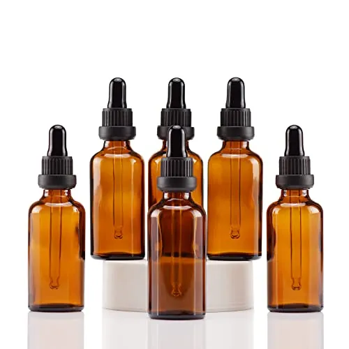 YIZHAO Pipettenflasche 50ml Braun, Apothekerflasche mit Pipette Glas, für Ätherisches Öl, Aromatherapie, Massage, Düfte, Labor, Kosmetik, Reisen – 6 Pcs