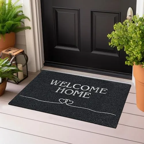 Majo Lifestyle und Home® Fußmatte rutschfest waschbar Flur-Matte dünne Haustür-Matte, Schmutzfangmatte für innen und außen, Fussabtreter Eingangsbereich (ANTHRAZIT Welcome Home, 40x60 cm)