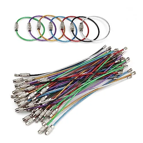 PARFCOSchlüsselring Drahtseil, 56 Stücke Groß, Edelstahl, Nylon Beschichtete, Bunt für Gepäckanhänger, Taschenlampen, ID Tag Wächter