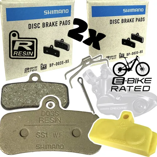 Shimano D03S Resin Fahrradbremsbeläge 4 Kolben - Hochwertige Bremsbeläge für verschiedene Fahrradtypen, inklusive Dirt Jump und Mountainbike. Für präzise Bremsleistung und zuverlässige Sicherheit im Einsatz. Enthält 2 Paar plus Bleedblock.