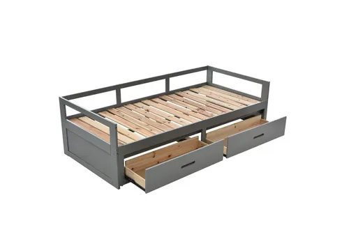 Odikalo Schlafsofa Polsterbett Ausziehbar 90/180*200cm Schubladen Lattenrosten weiß/grau