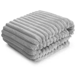 Wohndecke SOFT, Design91, Streifen Steppung Gestreifte Decke Gesteppte Sofadecke silberfarben 170 cm x 210 cm