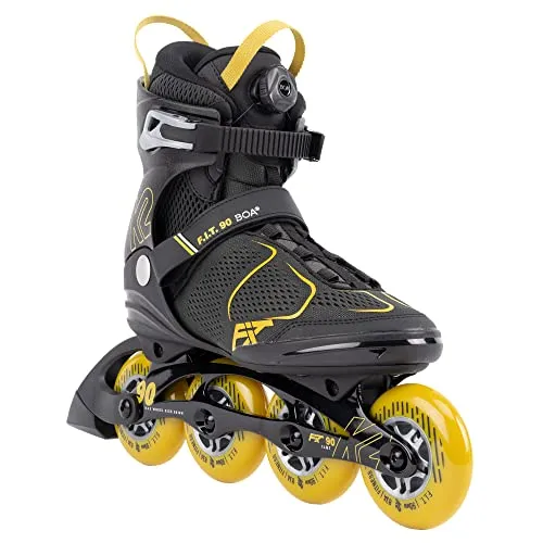 K2 Skates Herren Inline Skates F.I.T. 90 BOA - Grey/ Mustard - Inliner mit Original K2 Softboot und Boa Verschlusssystem für optimalen Komfort und Stabilität. Ideal für Freizeit- und Fitnessfahrer.