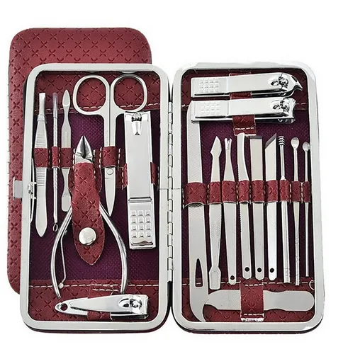 TPFBeauty 19-teiliges Maniküre-Pediküre-Set mit Etui - Hochwertiges Maniküre-Pediküre-Set aus Edelstahl, 19-teilig, ideal für perfekte Nägel. Das elegante Etui in Rot ist perfekt für Zuhause und unterwegs.