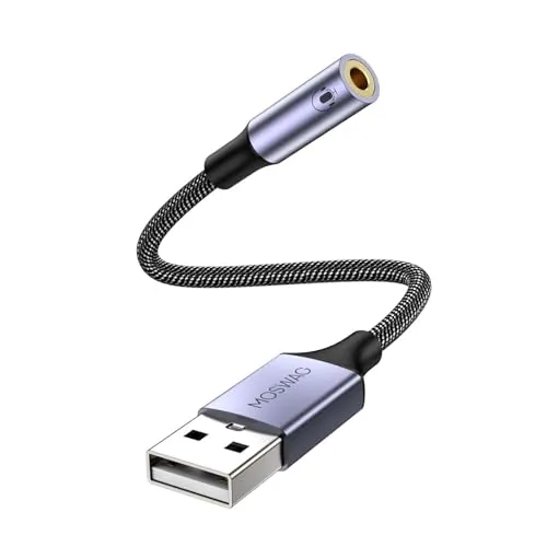 MOSWAG USB auf 3,5 mm Klinke Audio Adapter,Externe USB A Soundkarte auf 3,5 mm Aux Stereo Konverter Adapter,kompatibel mit Kopfhörer, PC, Laptop, Linux, Desktop, PS4 (Hinweis: Nicht für TV)
