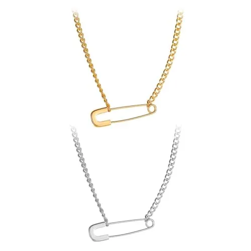 HDGSAFD 2 Stück Kreative Pin-Halsketten, Einfache Halsketten, Personalisierte Anhänger-Halsketten, Edelstahl-Halsketten, Halsketten Im Punk-Stil