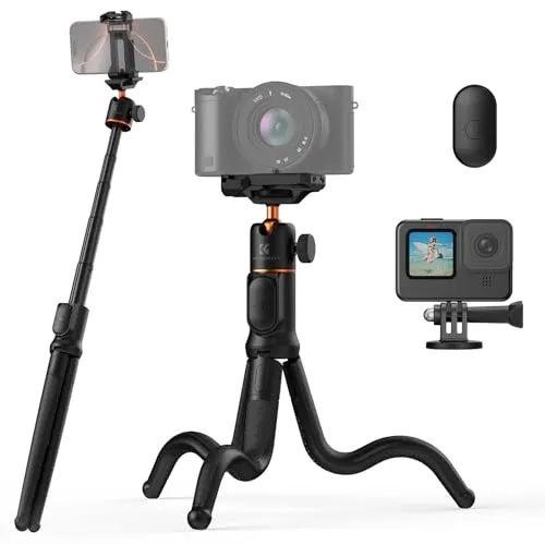 Handy Stativ,K&F CONCEPT Flexibles Stativ für Smartphone & Kamera,MS29 Einziehbarer Selfie Stick,Ministativ Halter mit Fernbedienung,Tripod mit Stativhalterung,Handystativ für iPhone/Sumsung