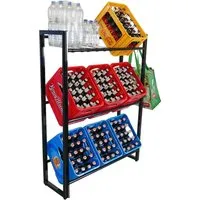 PROREGAL Getränkekistenregal KÖNIGSSEE XL PLUS mit 6 Auflageträgern und 2 Haken - Praktisches Getränkekistenregal für die Küche oder Garage. Mit 3 Ebenen für bis zu 9 Kisten und höhenverstellbaren Füßen für optimale Stabilität. Schnelle Montage in nur 10 Minuten!