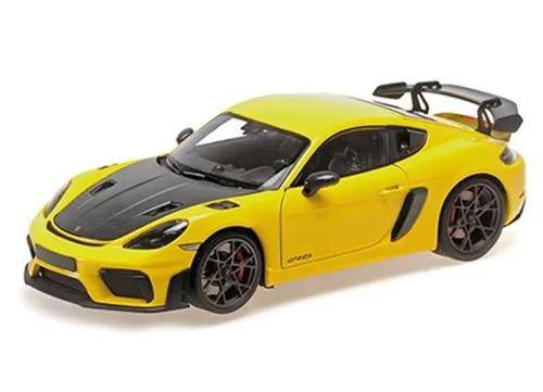 Minichamps Porsche Cayman GT4 RS 2024 - Gelb mit Weissach Paket - Detailgetreues 1:18 Modell des Porsche Cayman GT4 RS, ideal für Sammler und Modellbau-Enthusiasten, mit hochwertiger Verarbeitung und authentischen Details.