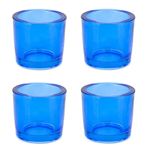 Teelichthalter Glas 6,5x6cm Set 4 Stück Teelichtgläser Windlichtglas Windlicht klein blau