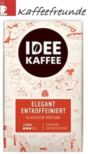 IDEE KAFFEE ENKOFFEINIERT GEMAHLEN MAGENFREUNDLICH 500 GR - Magenfreundlicher entkoffeinierter Filterkaffee, ideal für empfindliche Genießer, haltbar bis 02-2026.