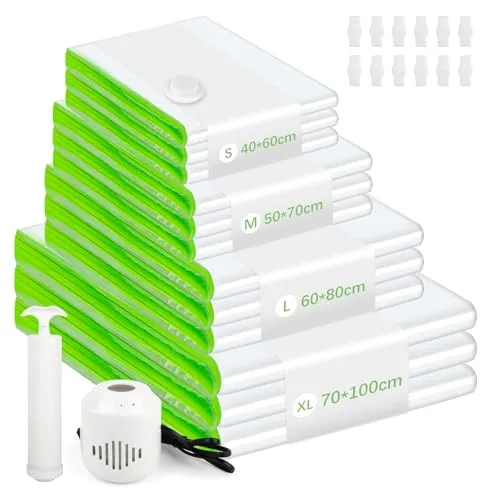 Stück Vakuumbeutel für Kleidung und Bettdecken mit Elektrischer und Handpumpe (3 Jumbo/3 Groß/3 Mittel/3 Klein), Vacuum Bags for Clothing 12
